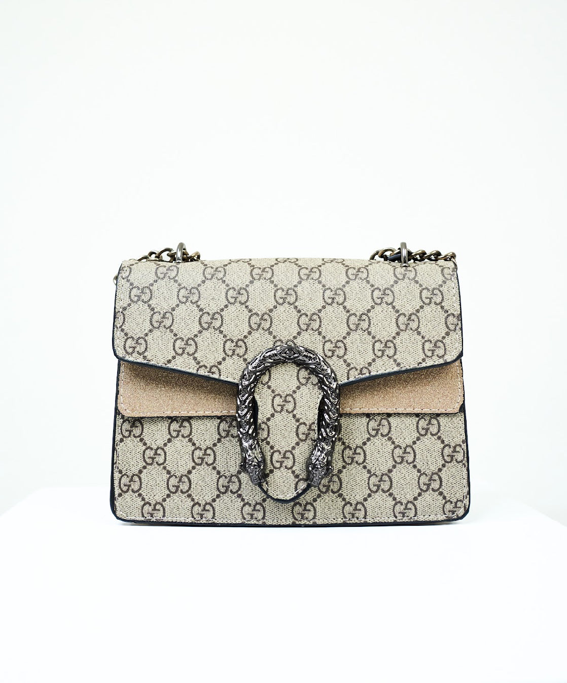 Beige coated canvas and suede bag