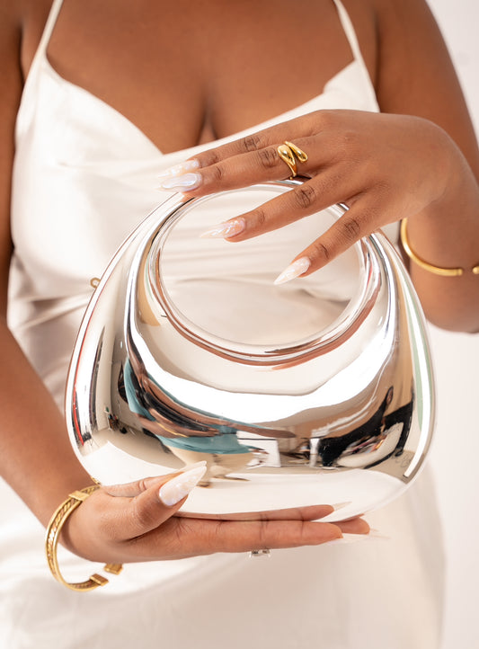 Silver metal clutch bag