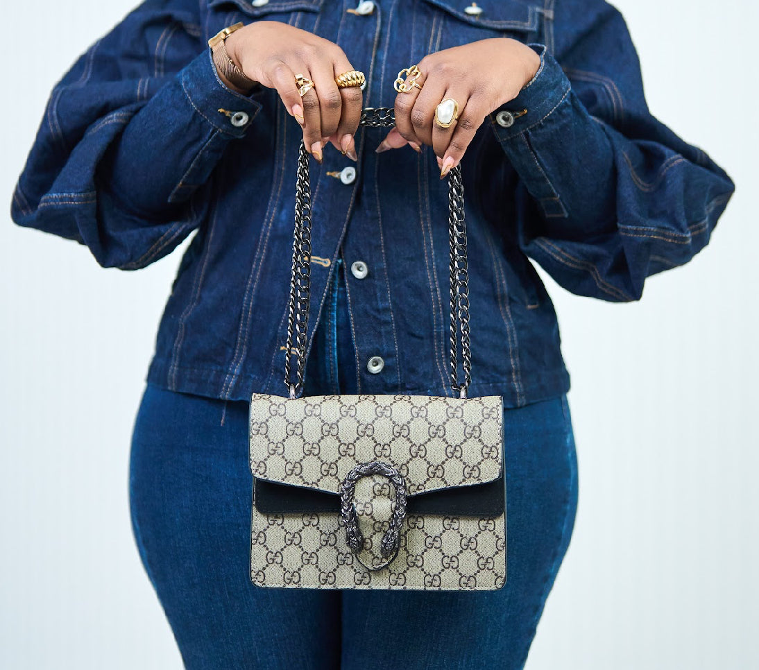 Black coated canvas and suede bag