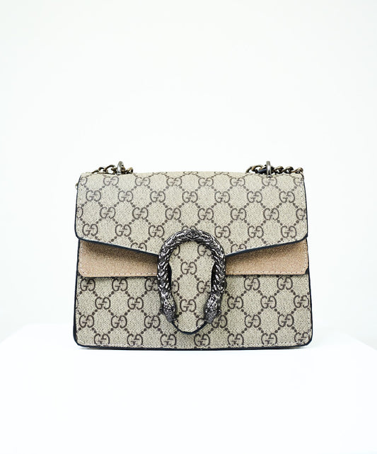 Beige coated canvas and suede bag