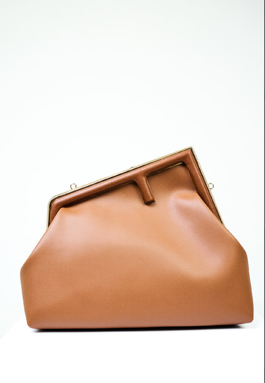 F clutch bag in brown