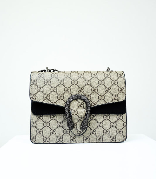 Black coated canvas and suede bag