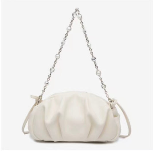 The nova ruched shoulder bag in white
